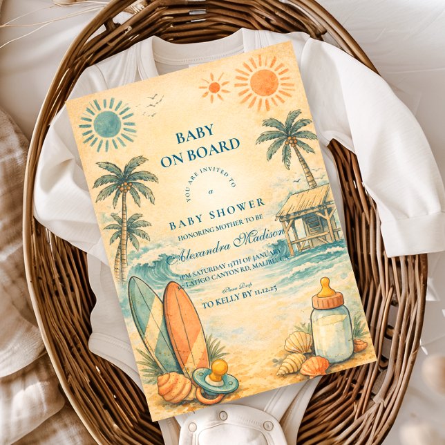 Convites Baby On Board Surf Baby Shower (Criador carregado)