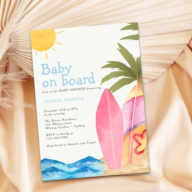 Convites Baby on Board Surfboard Beach Baby Shower (Criador carregado)