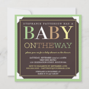 Convites Baby On Way Modern Green & Brown Chá de fraldas