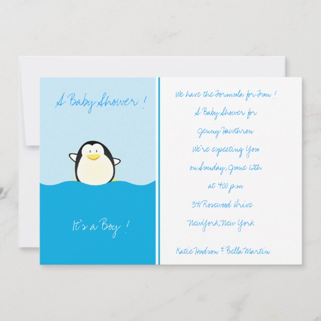 Convites Baby Penguin - Baby Shower Invitations (Frente)