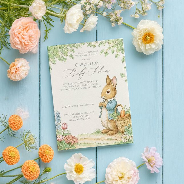 Convites Baby Peter Rabbit Chá de fraldas (Criador carregado)