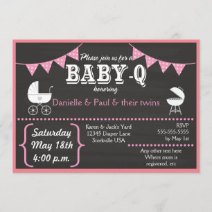 Convites Baby-Q Chalkboard Baby Shower Invtions (Rosa2)