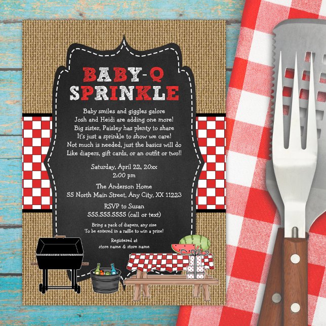 Convites Baby Q Sprinkle, CHURRASCO Baby Sprinkle Chá, baby (Criador carregado)