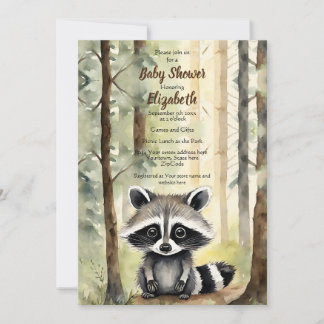 Convites Baby Raccoon Gênero Chá de fraldas neutro
