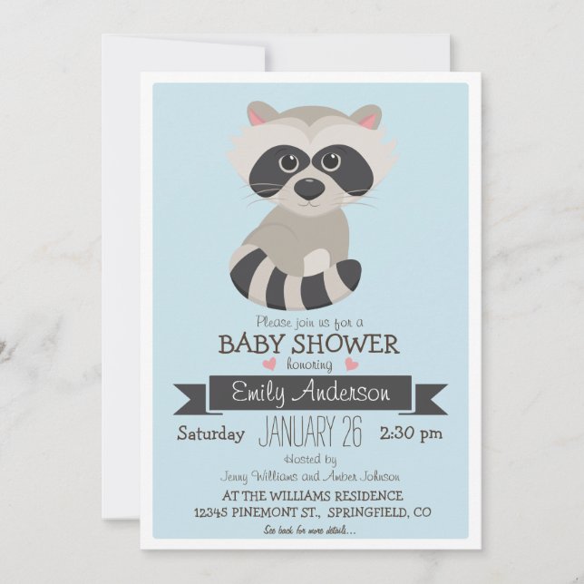 Convites Baby Raccoon, Woodland Chá de fraldas ou Sprinkle (Frente)