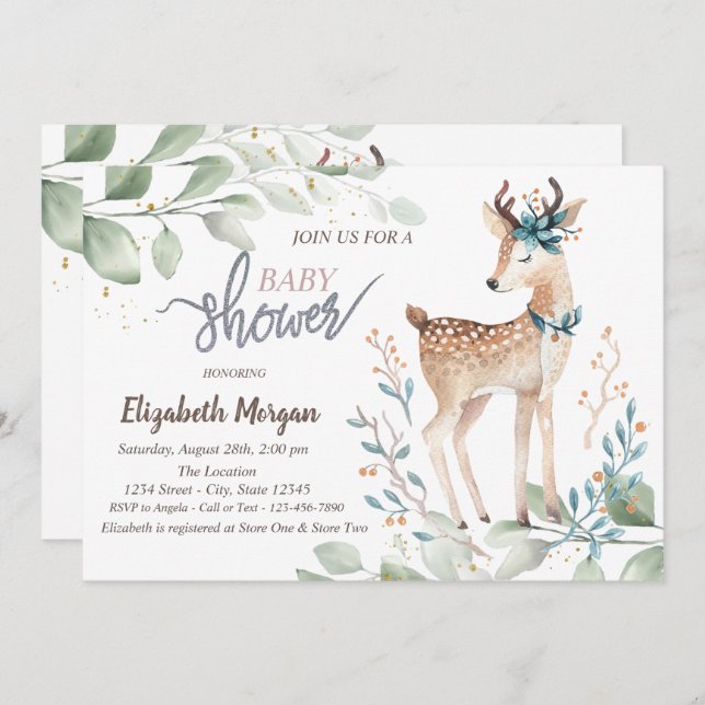 Convites Baby Reindeer Deixa Chá de fraldas (Frente/Verso)