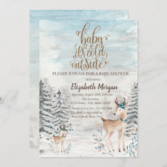 Convites Baby Reindeer Pine Tree Chá de fraldas (Frente/Verso)