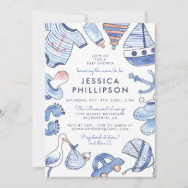 Convites Baby Sailor | Chá de fraldas Náutico Azul