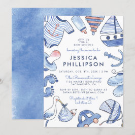 Convites Baby Sailor | Chá de fraldas Náutico Azul