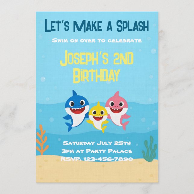 Convites Baby Shark Birthday Invitation (Frente)