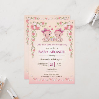 Convites baby shower announcement for TWIN Girls