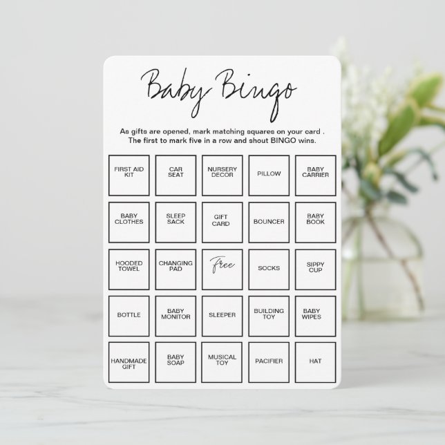 Convites Baby Shower Bingo Cards, Unique Prefilled Baby Bin (Em pé/Frente)