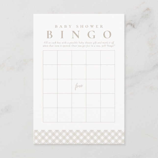Convites Baby shower bingo cute neutral gingham party card (Frente)