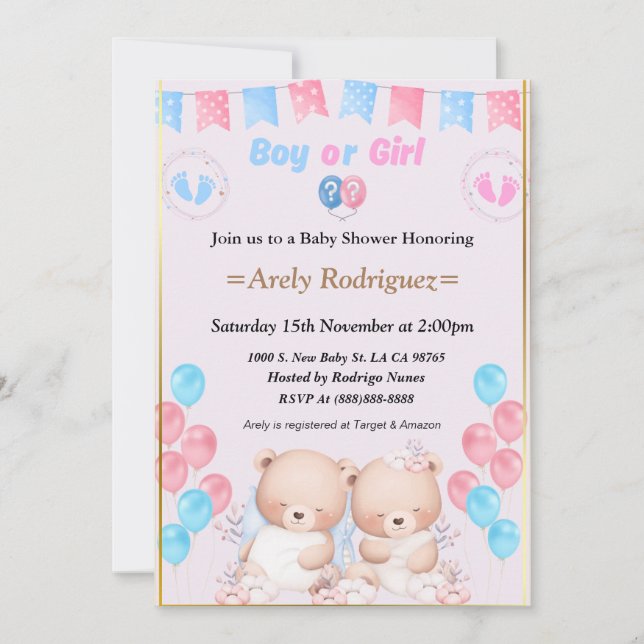 Convites Baby shower boy or girl invitation (Frente)