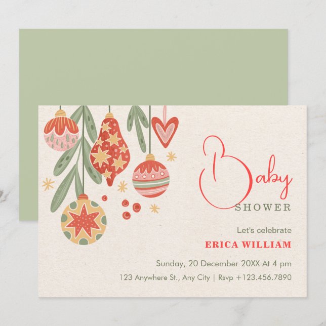Convites Baby shower christmas ornament  (Frente/Verso)