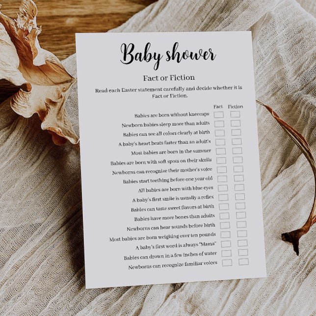 Convites Baby Shower Fact or Fiction Game, Baby Trivia (Baby Shower Fact or Fiction Game, Baby Trivia Invitation)