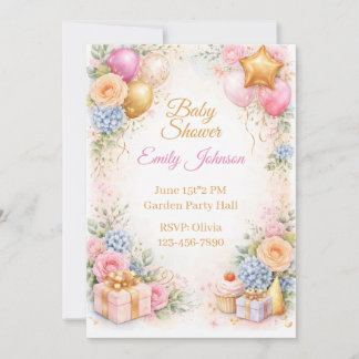 Convites Baby Shower Floral Invitation