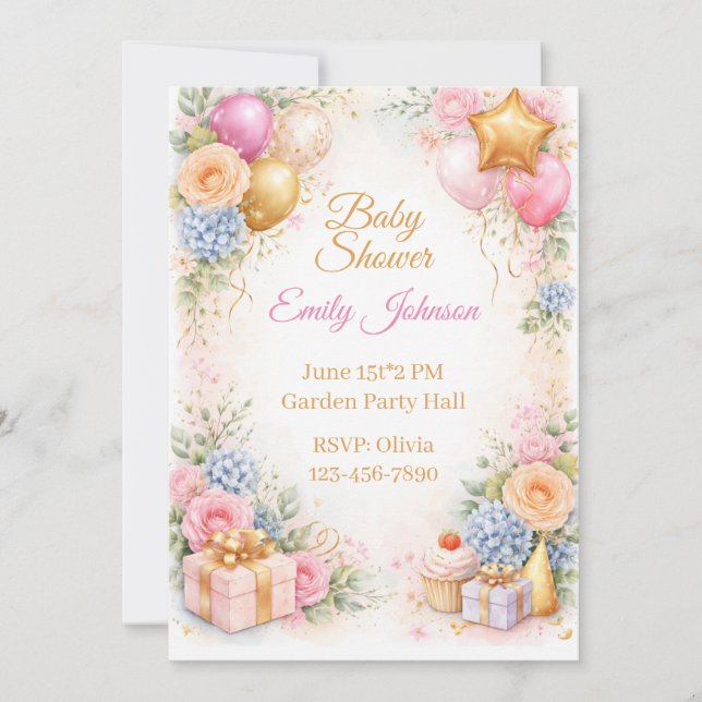 Convites Baby Shower Floral Invitation (Frente)