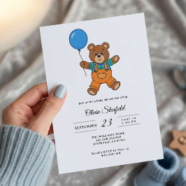 Convites Baby Shower for Boy Blue Balloon, Teddy Bear  