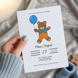 Convites Baby Shower for Boy Blue Balloon, Teddy Bear 