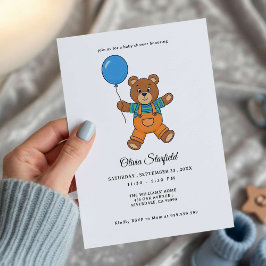 Convites Baby Shower for Boy Blue Balloon, Teddy Bear 