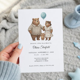 Convites Baby Shower for Boy Blue Balloon, Teddy Bear 