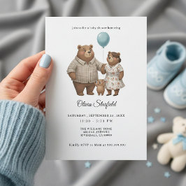 Convites Baby Shower for Boy Blue Balloon, Teddy Bear