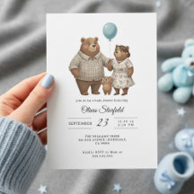 Baby Shower for Boy Blue Balloon, Teddy Bear 