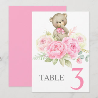 Convites Baby Shower Girl Pink BearTable sign