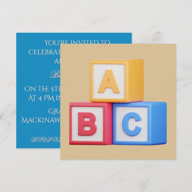 Convites Baby Shower Invitation- Alphabet Blocks (Frente/Verso)