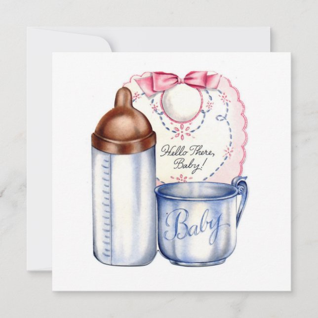 Convites Baby Shower invitation bib, bottle and cup (Frente)