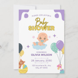 Convites Baby Shower Invitation Blue Minimal Elegant