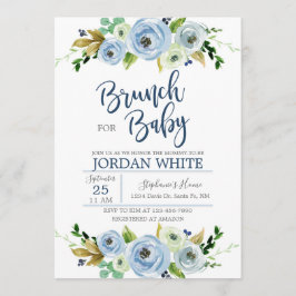 Convites Baby shower invitation boy, blue floral invite