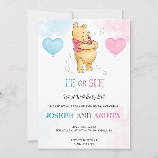 Convites Baby shower Invitation card featuring a bear  (Frente)