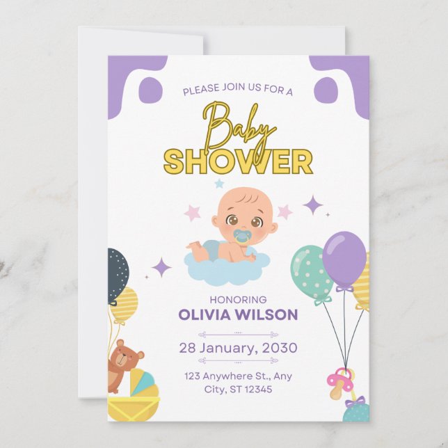 Convites Baby Shower Invitation Elegant Minimal Design (Frente)