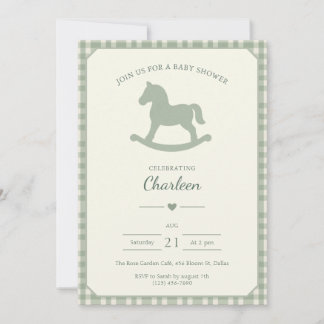 Convites Baby Shower Invitation Sage Green Rocking Horse