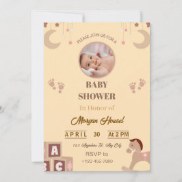 Convites Baby Shower Invitation | Soft Beige Nursery Toys