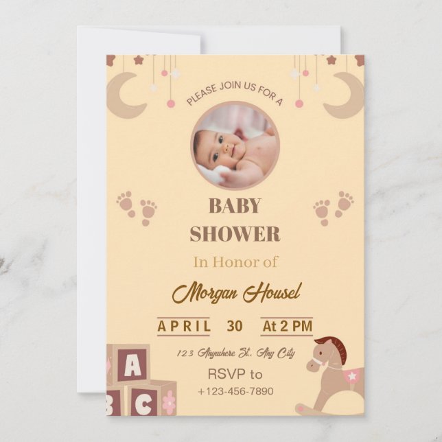 Convites Baby Shower Invitation | Soft Beige Nursery Toys (Frente)
