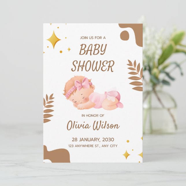 Convites Baby Shower Invitation Soft Pink Aesthetic (Em pé/Frente)