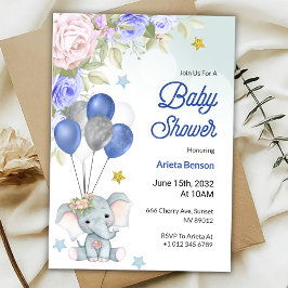 Convites Baby shower invitation with a cute elephant 