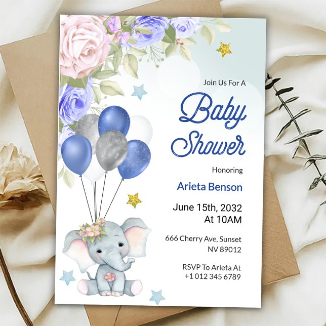 Convites Baby shower invitation with a cute elephant  (Criador carregado)