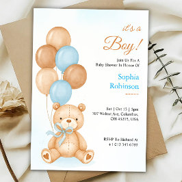 Convites Baby shower invitation with a cute teddy bear 
