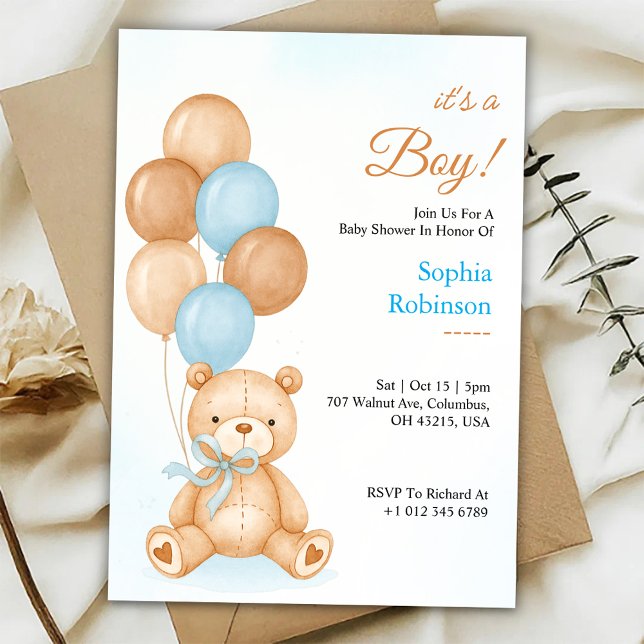 Convites Baby shower invitation with a cute teddy bear  (Criador carregado)