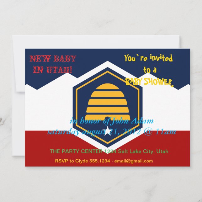 Convites Baby Shower Invitation with Flag of Utah, USA (Frente)