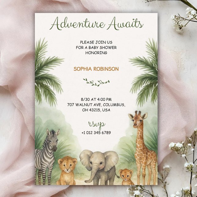 Convites Baby shower invitation with jungle themed animals  (Criador carregado)