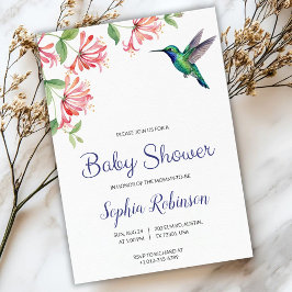 Convites baby shower invitation with pink flowers and bird 
