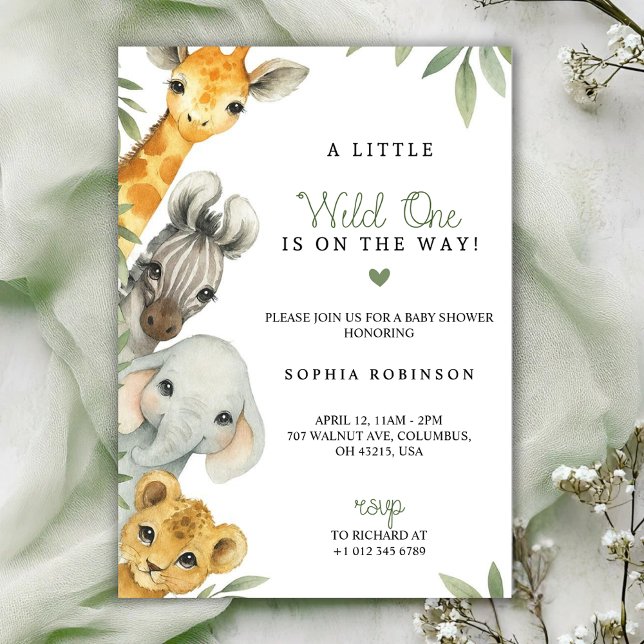 Convites Baby shower invitation with watercolour animals  (Criador carregado)