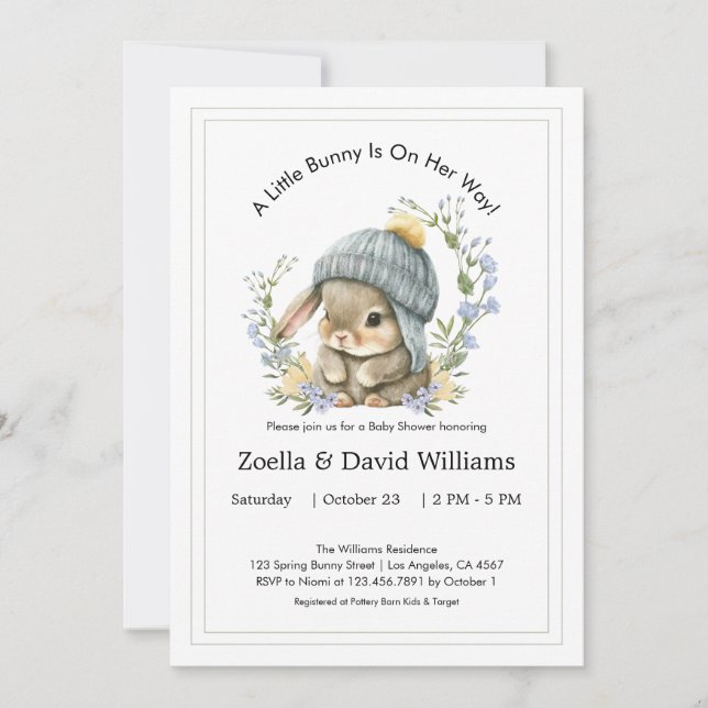 Convites Baby Shower Invitations Watercolor Simple Bunny (Frente)