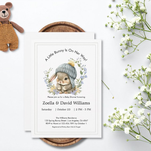 Convites Baby Shower Invitations Watercolor Simple Bunny (Baby Shower Invitations Watercolor Cute Simple Bunny 4)