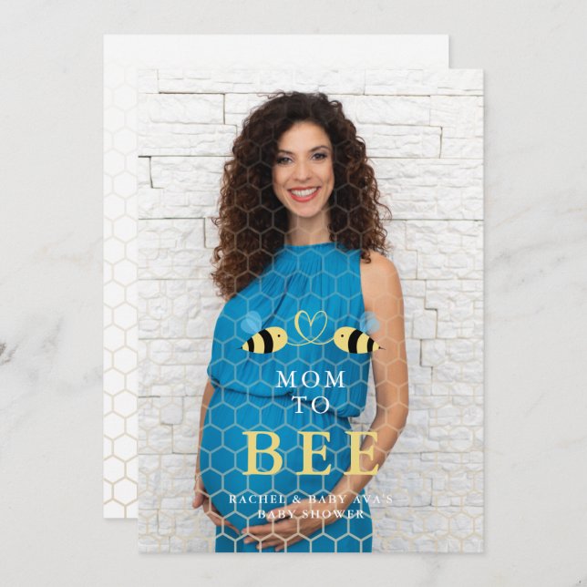 Convites Baby Shower Mom to Bee Quote Bees Couple Photo (Frente/Verso)